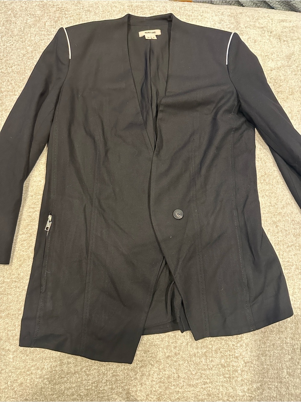 Helmut Lang Black Lightweight Jacket with White Piping